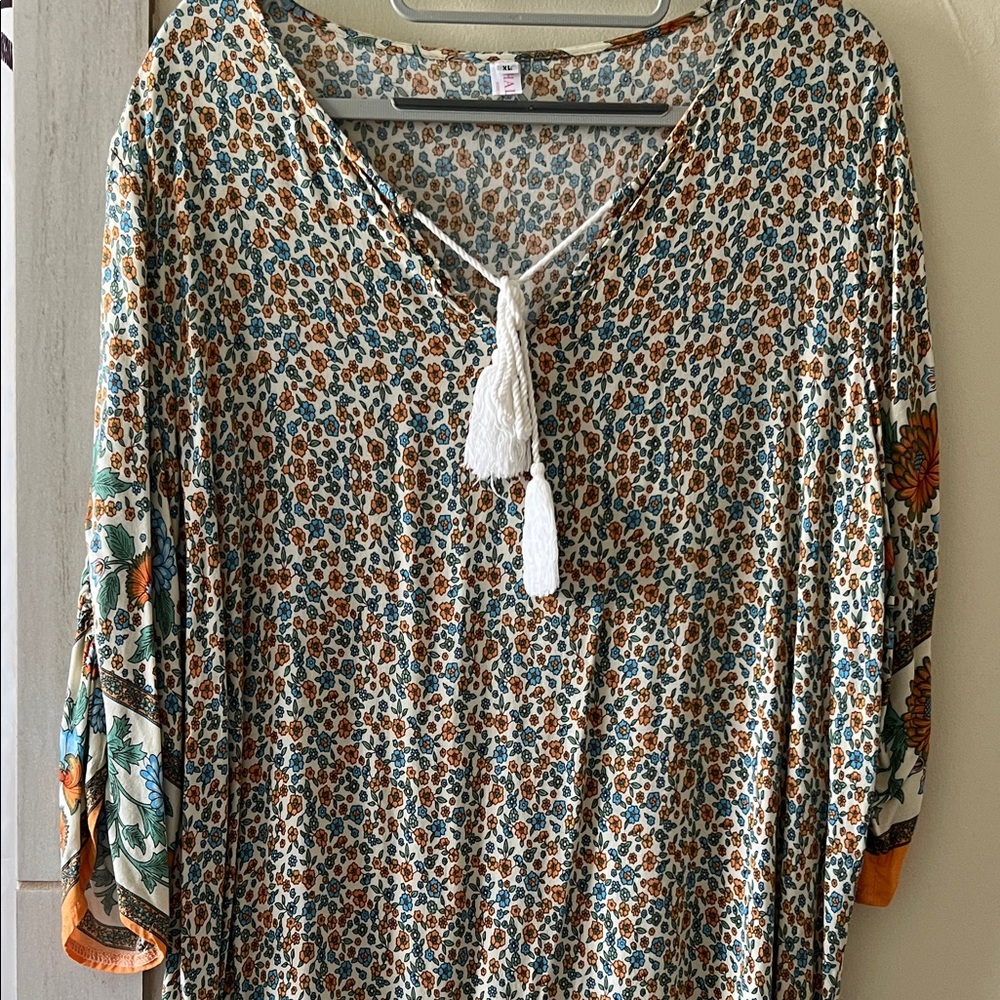 Floral Midi Bohemian Dress with Tassel Tie